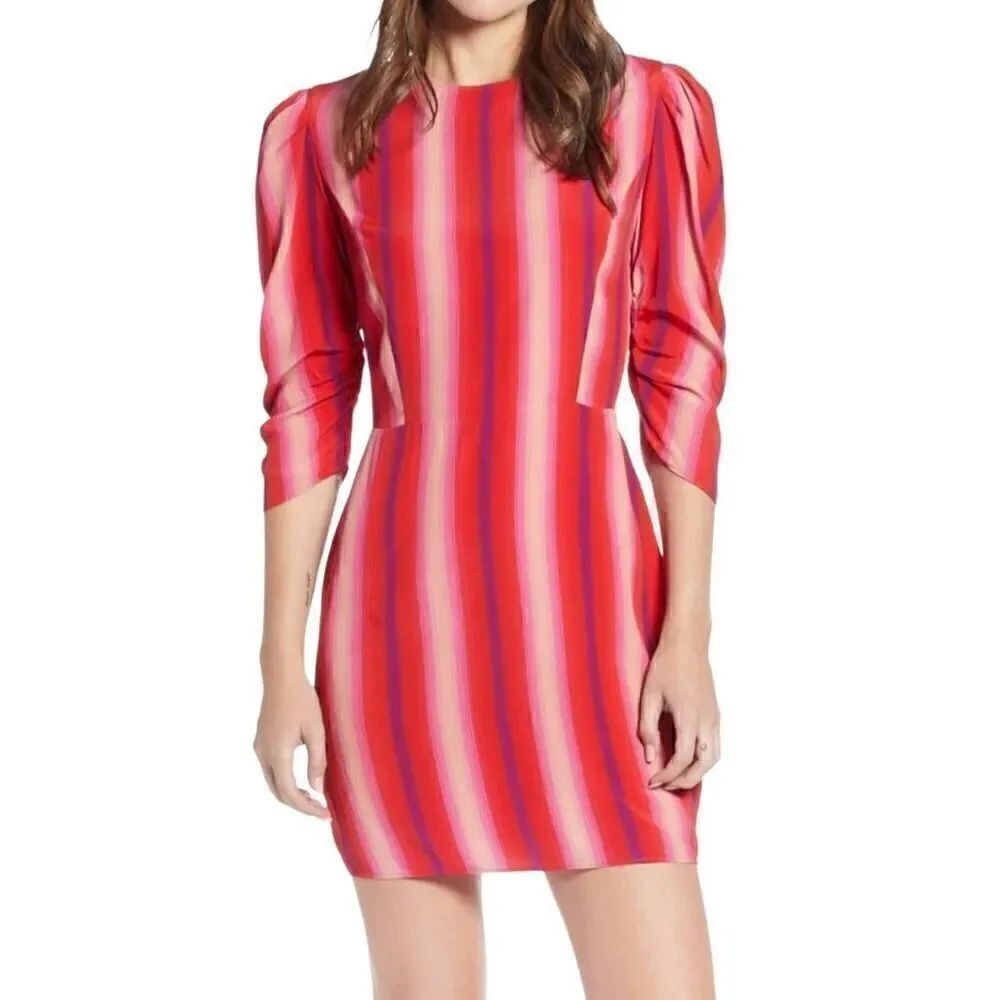 Something Navy Arielle Charnas Striped Goji Bold Summer Mini Dress Pink XS